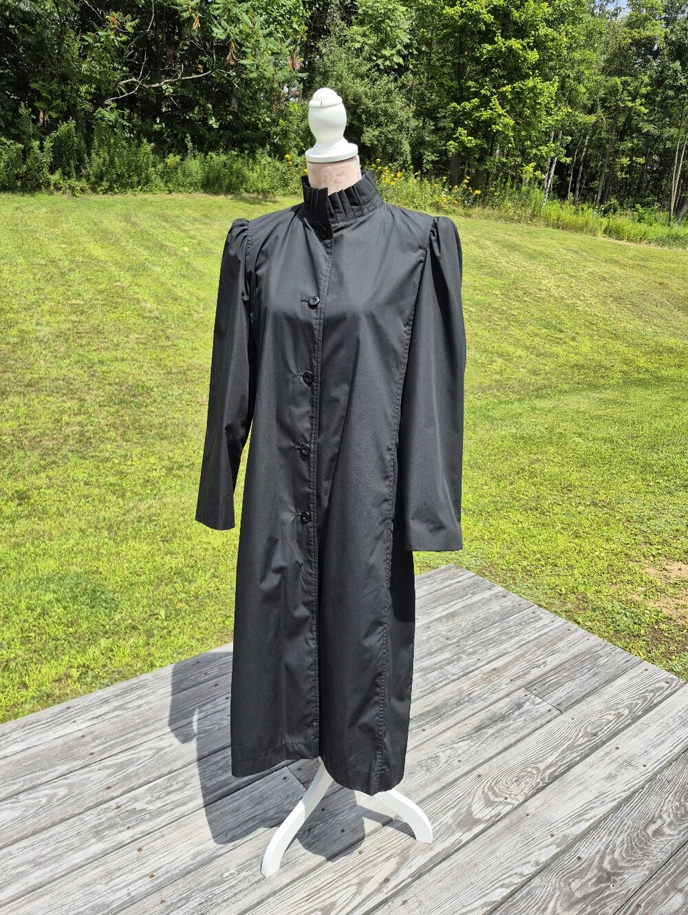 Vintage Ms. Freddi Black Trench Coat Size 14, Victorian Style